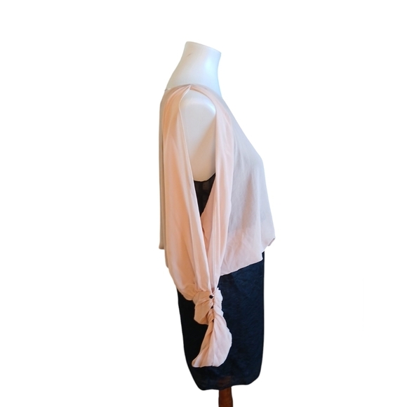 ZARA Bicolor Mini Dress Black Skirt and Blush Pink Sheer Blouse Outfit sz Medium - Picture 5 of 11